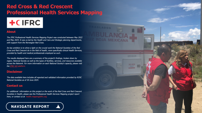 Home page of the interactive Power BI mapping of Red Cross Red Crescent managed healthcare facilities globally